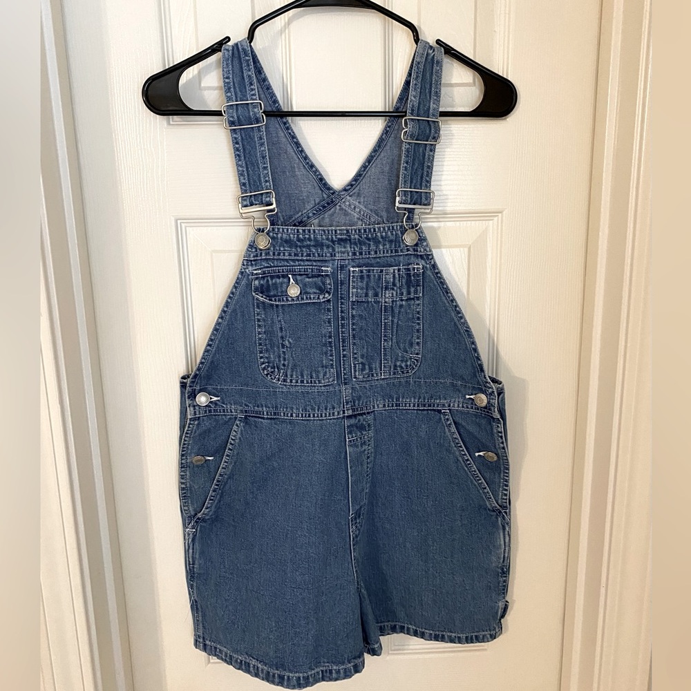 Vintage Gap Denim Overall Shorts, XS, 1990s, Adjustable Straps, Carpenter Style